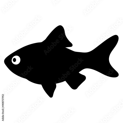 cherry barb fish black silhouette of a moorish idol fish aquatic animal ocean life- simple black silhouette of a cherry barb fish tropical sea life animal icon,