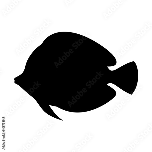 discus fish black silhouette of a moorish idol fish aquatic animal ocean life- simple black silhouette of a discus fish tropical sea life animal icon,
