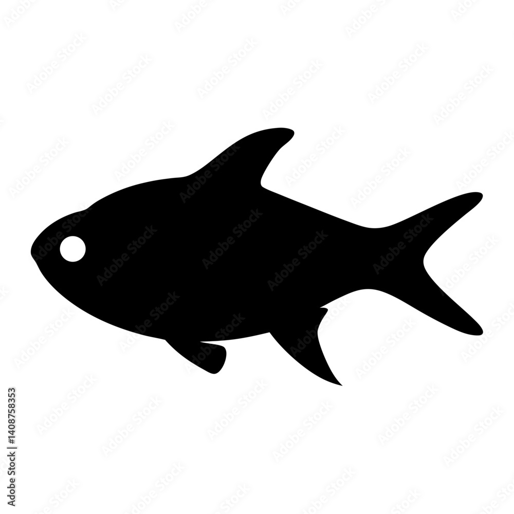 Fototapeta premium ember tetra fish black silhouette of a moorish idol fish aquatic animal ocean life- simple black silhouette of a ember tetra fish tropical sea life animal icon,