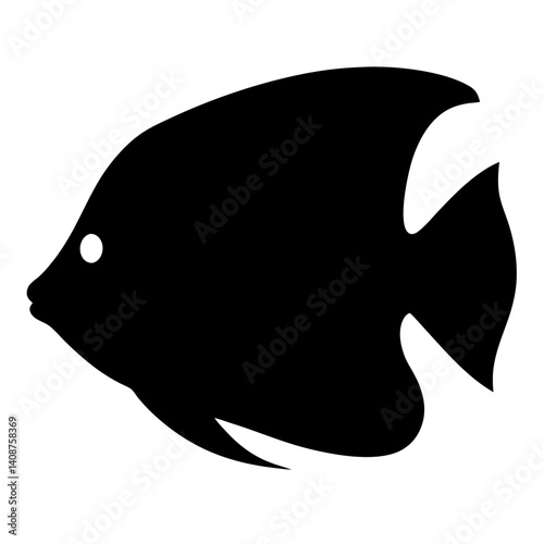 electric blue ram fish black silhouette of a moorish idol fish aquatic animal ocean life- simple black silhouette of a electric blue ram fish tropical sea life animal icon,