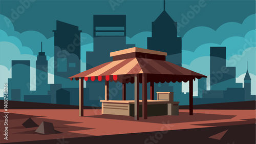 The abandoned market stands in stark contrast to the modern buildings that now surround it a reminder of the past that has been left behind in the pursuit of progress.. Vector illustration