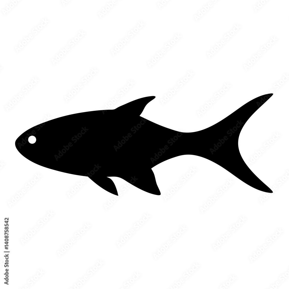 Fototapeta premium glass catfish black silhouette of a moorish idol fish aquatic animal ocean life- simple black silhouette of a glass catfish tropical sea life animal icon,