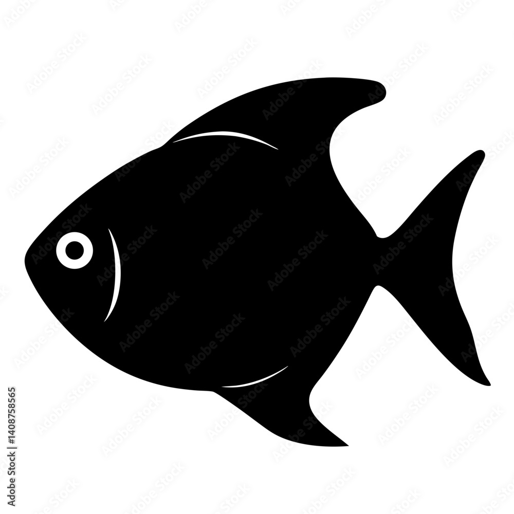 Obraz premium glass catfish black silhouette of a moorish idol fish aquatic animal ocean life- simple black silhouette of a glass catfish tropical sea life animal icon,
