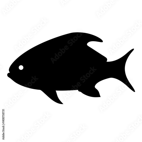 green terror fish black silhouette of a moorish idol fish aquatic animal ocean life- simple black silhouette of a green terror fish tropical sea life animal icon,