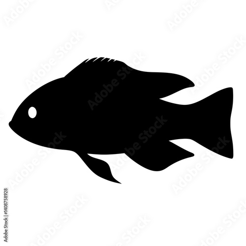 kribensis fish black silhouette of a moorish idol fish aquatic animal ocean life- simple black silhouette of a kribensis fish tropical sea life animal icon,