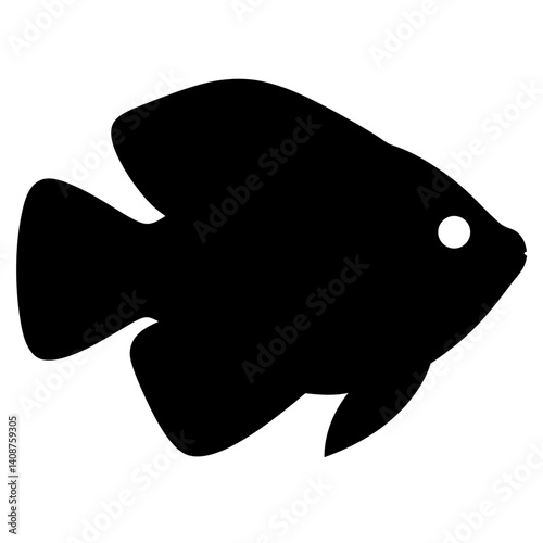 pearl gourami fish black silhouette of a moorish idol fish aquatic animal ocean life- simple black silhouette of a pearl gourami fish tropical sea life animal icon,