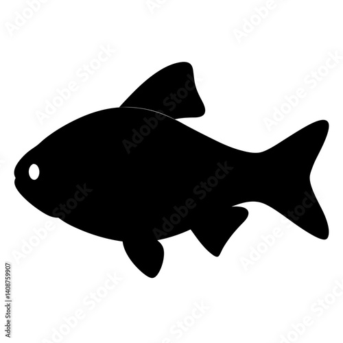 tiger barb fish black silhouette of a moorish idol fish aquatic animal ocean life- simple black silhouette of a tiger barb fish tropical sea life animal icon,