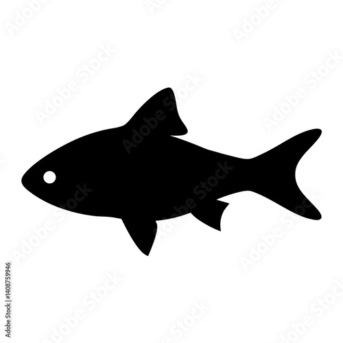 tiger barb fish black silhouette of a moorish idol fish aquatic animal ocean life- simple black silhouette of a tiger barb fish tropical sea life animal icon,