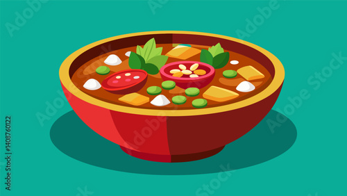 From its vibrant color to its complex flavors this posole is a true representation of the rich and diverse culinary heritage of Mexico.. Vector illustration