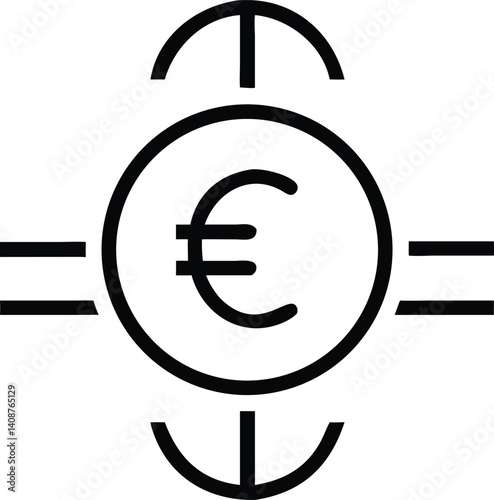 Isolated Euro Symbol Surrounded by Curved and Straight Lines on Transparent