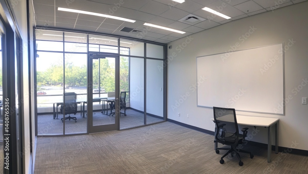 Fototapeta premium Modern Office Conference Room With Whiteboard And Glass Walls