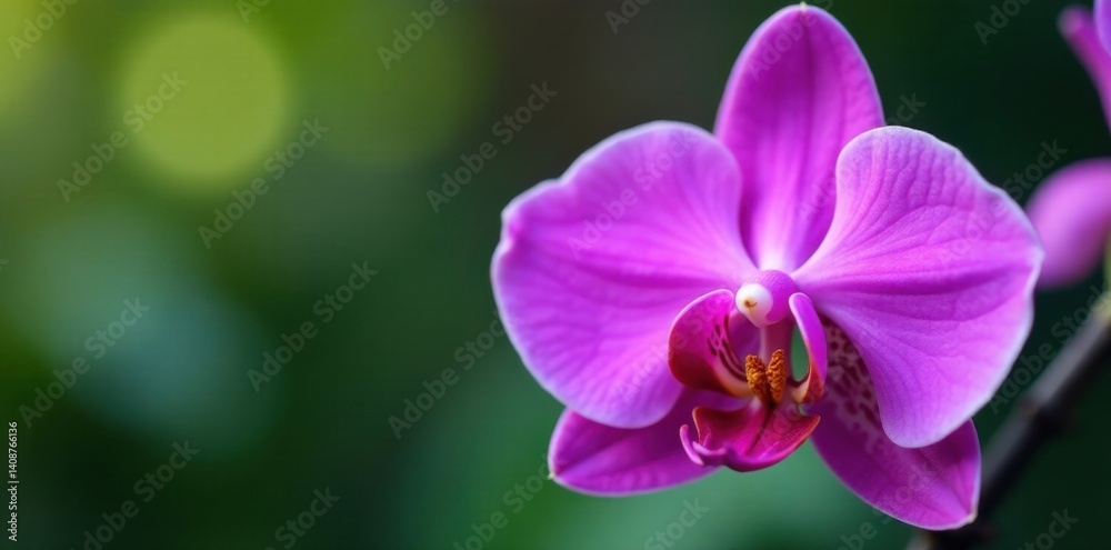 Close-up of vibrant purple orchid leaves and delicate flower petals unfolding , botanical, leaf, orchids Close-up of vibrant purple orchid leaves and delicate flower petals unfolding , botanical, leaf, orchids