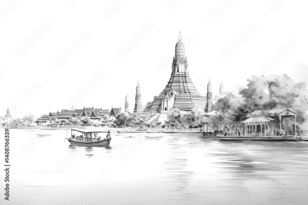 Obraz premium PNG Wat arun sketch architecture landscape.