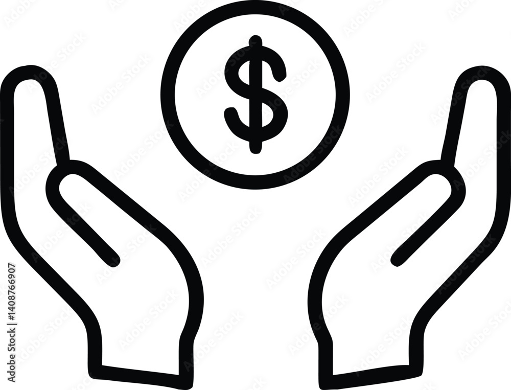 Money in Hands Icon Symbol Dollar Coin above Open Palms on Transparent Money in Hands Icon Symbol Dollar Coin above Open Palms on Transparent