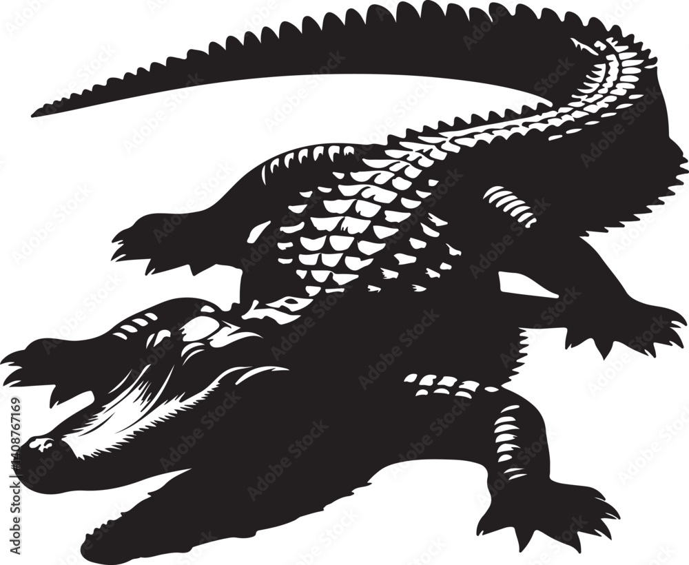 Obraz premium Alligator black vector and silhouette