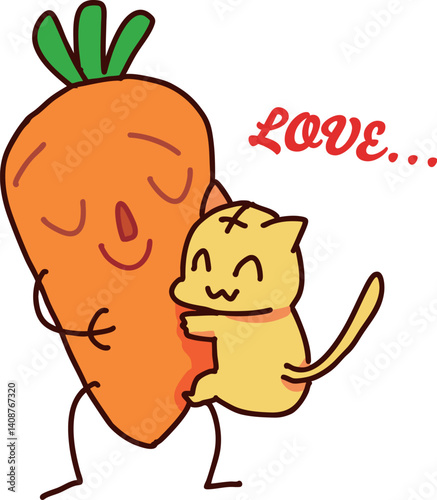 にんじんと抱き合う子猫
