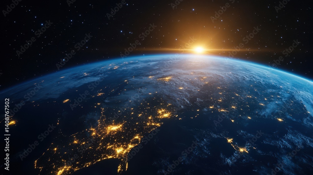 Fototapeta premium Stunning view of Earth from outer space with sunrise above