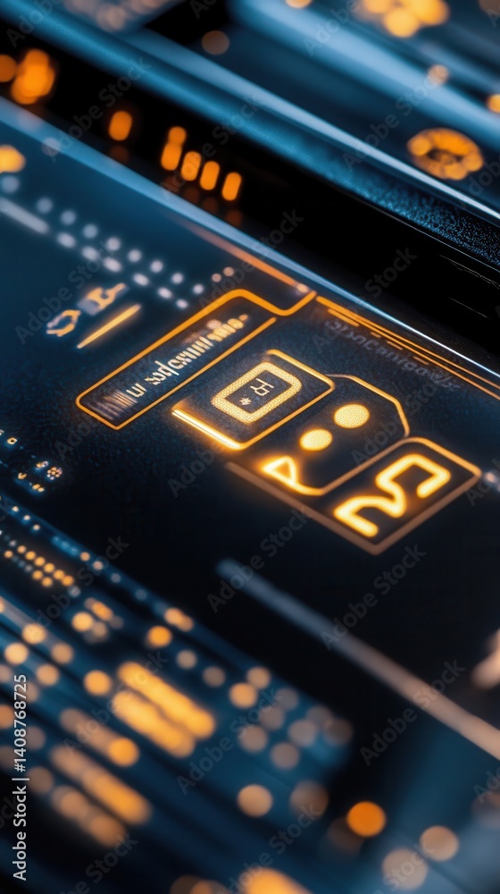 Obraz premium An illuminated electronic circuit board with various details on it