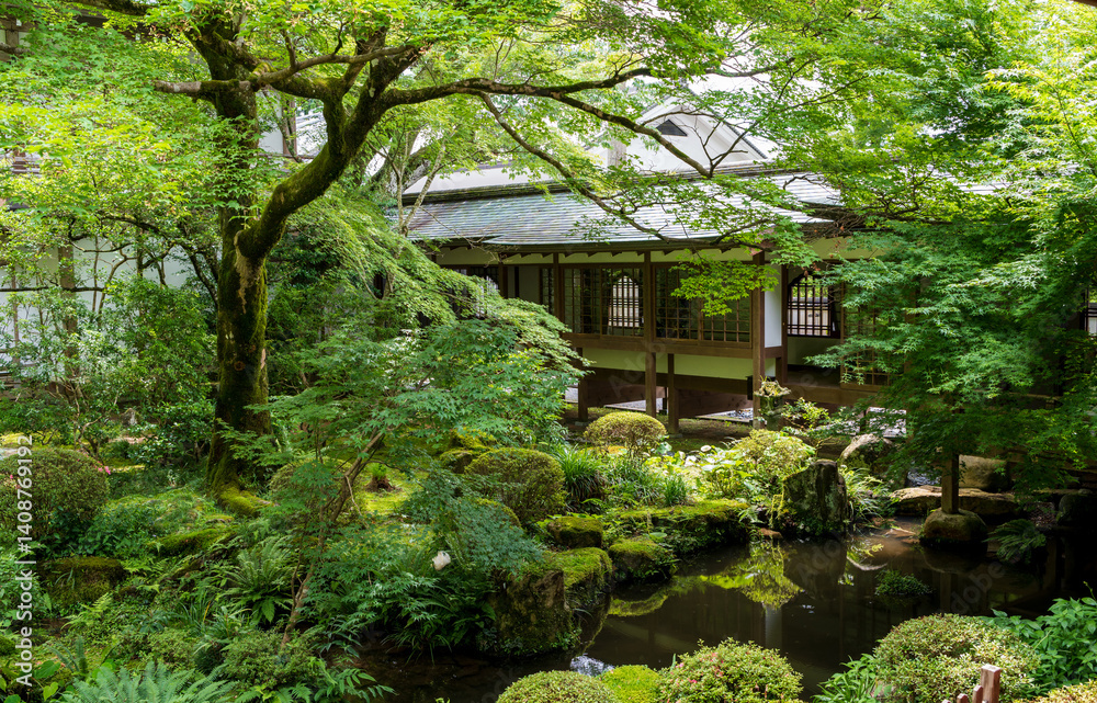 Sanzen-in Temple Japanese garden and pond in summer. Ohara, Kyoto, Japan. Sanzen-in Temple Japanese garden and pond in summer. Ohara, Kyoto, Japan.