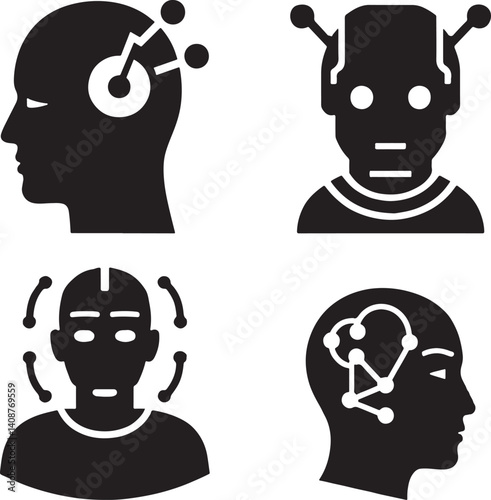Circuit  CPU or AI Chip Icons Design, AI Technology Chip Design