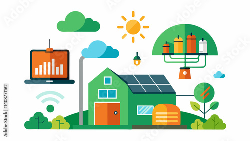 Realtime energy monitoring systems that integrate with the farms overall management system providing insights and alerts for efficient energy usage and cost savings.. Vector illustration