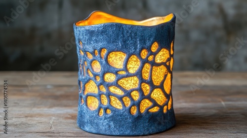 Obraz na płótnie Unique, handcrafted candle holder, dark blue, intricate design w salonie
