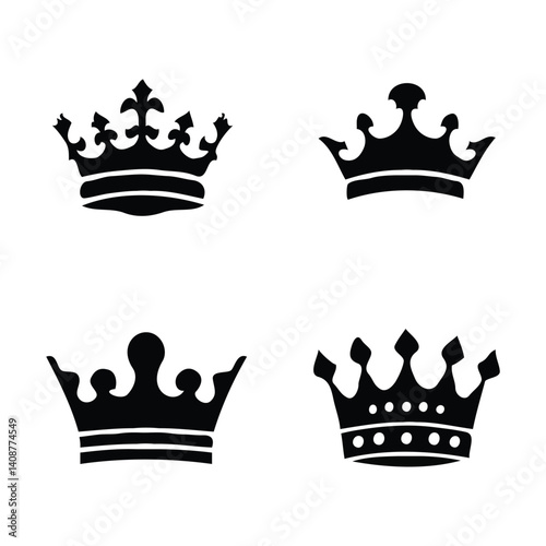 set of crowns silhouette vector