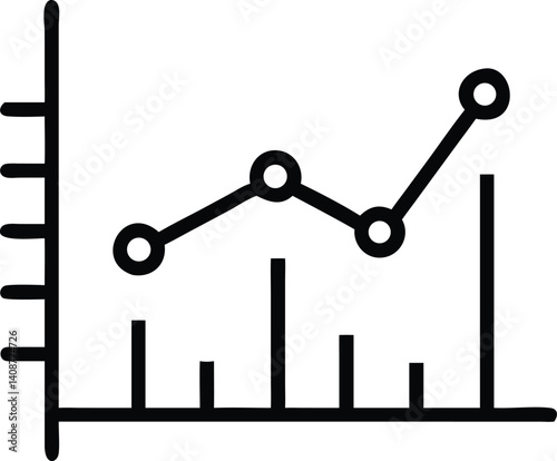 Line Graph With Circles and Vertical Bars Icon on Transparent Background