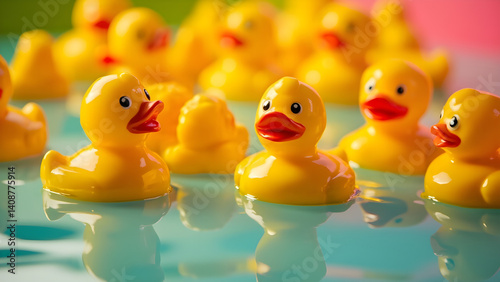 Vibrant Rubber Ducks Floating on Water