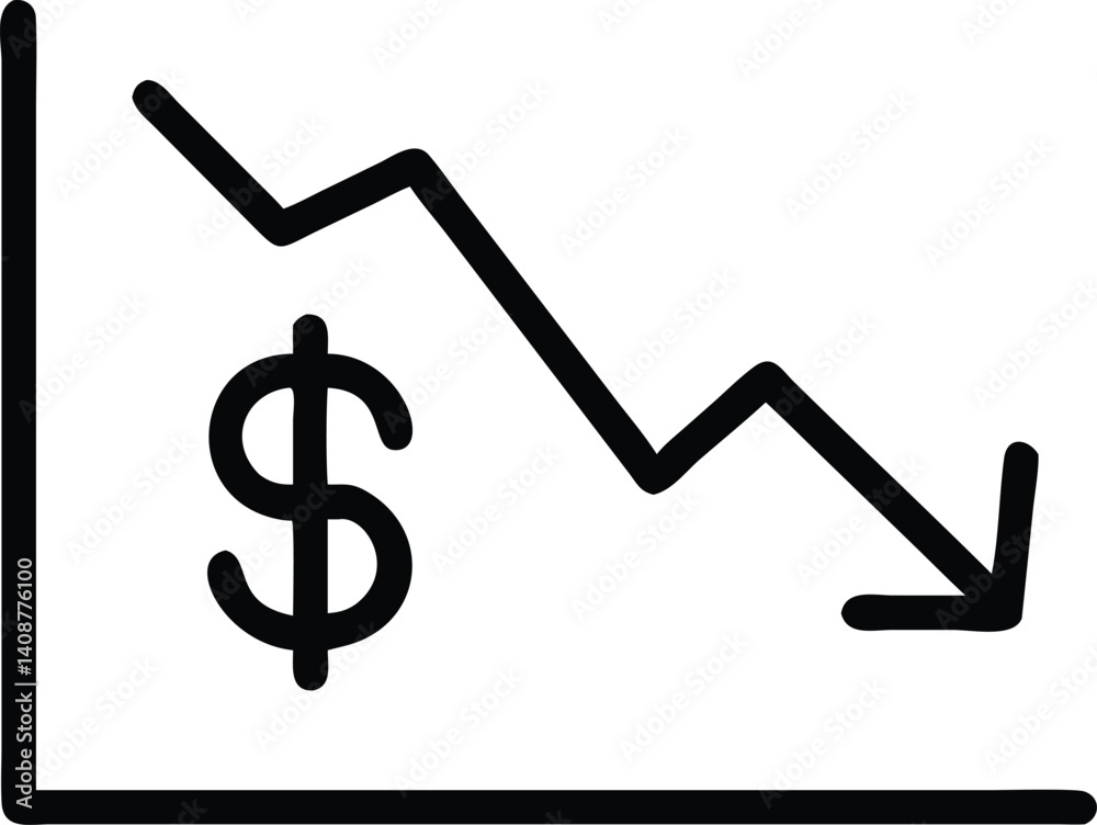 Falling Market Value Trend Line Graph with Dollar Symbol Transparent Falling Market Value Trend Line Graph with Dollar Symbol Transparent