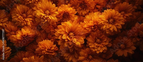 Obraz na płótnie A Bountiful Arrangement of Deep Orange Chrysanthemums w salonie
