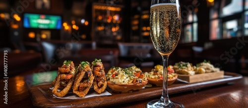Obraz na płótnie Appetizers and Champagne in a Bar Setting w salonie