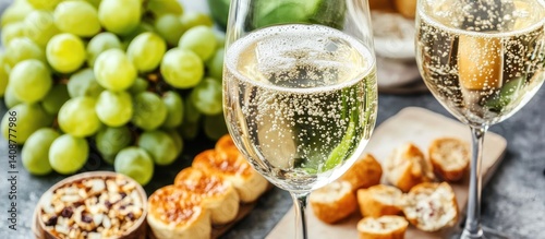Obraz na płótnie Sparkling wine with appetizers w salonie