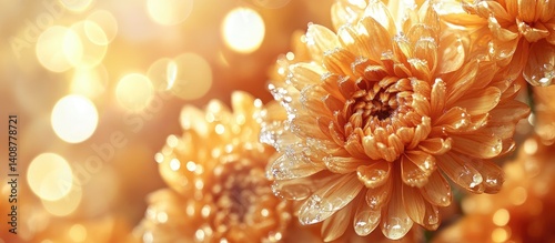 Obraz na płótnie Golden Chrysanthemums in Dew Drops w salonie