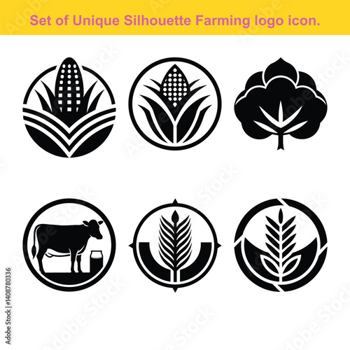 Collection Of Black Silhouette Agriculture And Farming Logo Icons For Branding Design.