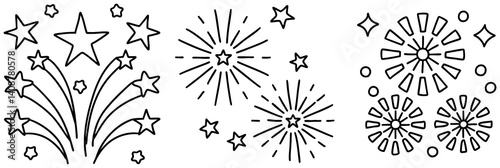 Create vibrant line art design featuring fireworks that captures excitement of celebration and joy