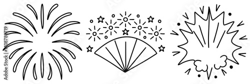 Fireworks light up night sky in beautiful line art style, creating festive atmosphere filled with joy and celebration