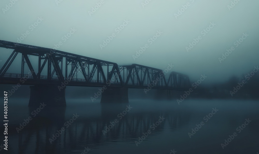 Obraz premium Misty River Bridge: A Serene Morning Landscape