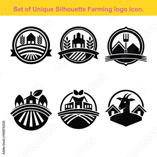 Set Of Agriculture And Farming Silhouette Logo Icons For Branding And Design.