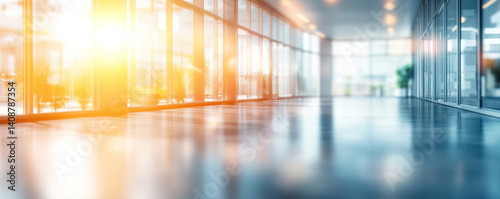 Wallpaper Mural A large, empty room with a lot of windows and a sun shining through them. The room is very bright and open, giving it a feeling of spaciousness and freedom Torontodigital.ca