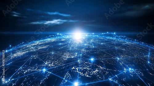Futuristic digital world in cyber space with neon colorful energy power and technology connections