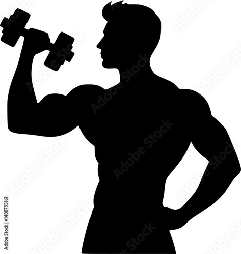 Muscular Man Lifting Dumbbells, a Strong Fitness Symbol