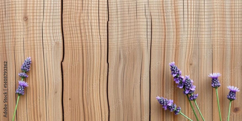 Obraz premium Rustic Wooden Background with Lavender Flowers Floral Decor Nature