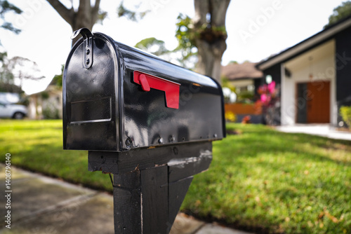 Classic Black Mailbox In A Serene Neighborhood Setting