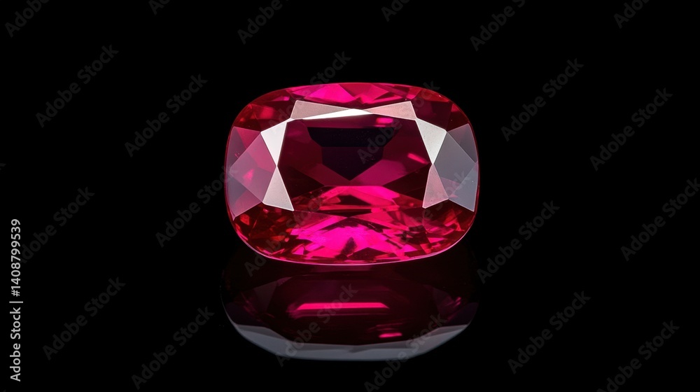 A vibrant ruby gemstone under studio lighting with clear reflections highlighting its deep red color A vibrant ruby gemstone under studio lighting with clear reflections highlighting its deep red color