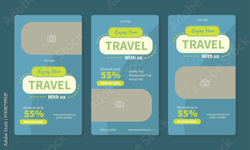 social media template banner travel and vacation service promotion. fully editable instagram and facebook square post frame puzzle organic sale poster