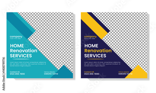  home repair services social media template. editable construction renovation handyman plumbing service Instagram post template 