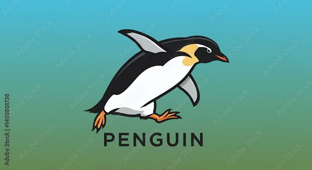 Naklejka premium Penguin swimming underwater vivid colors