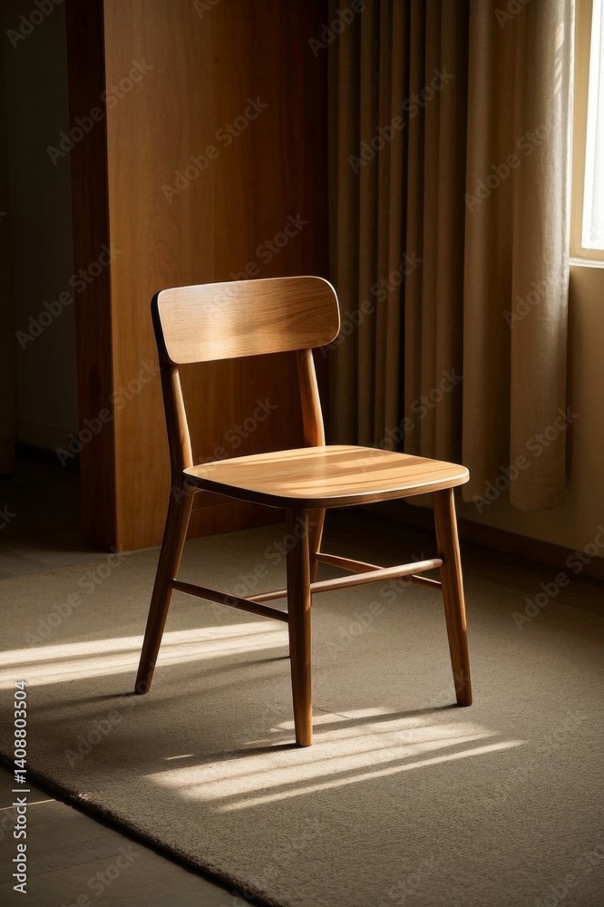 there is a wooden chair sitting in front of a window there is a wooden chair sitting in front of a window