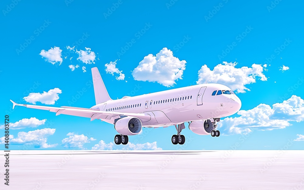 Obraz premium Airplane Landing, Sky, Clouds